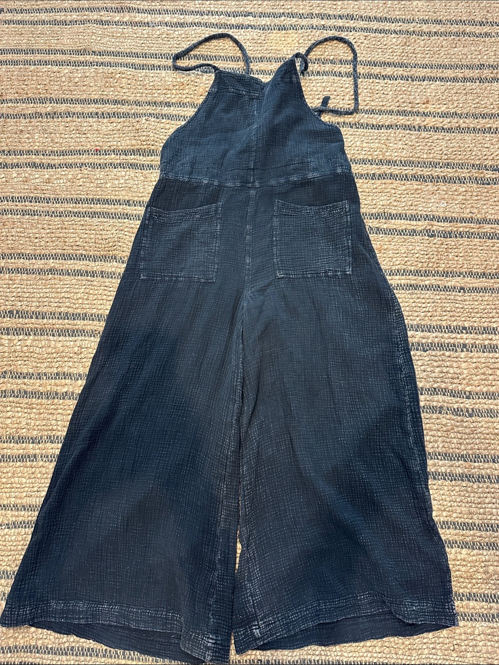 Womens Navy charcoal Wide-Leg Linen gauze Jumpsuit overalls